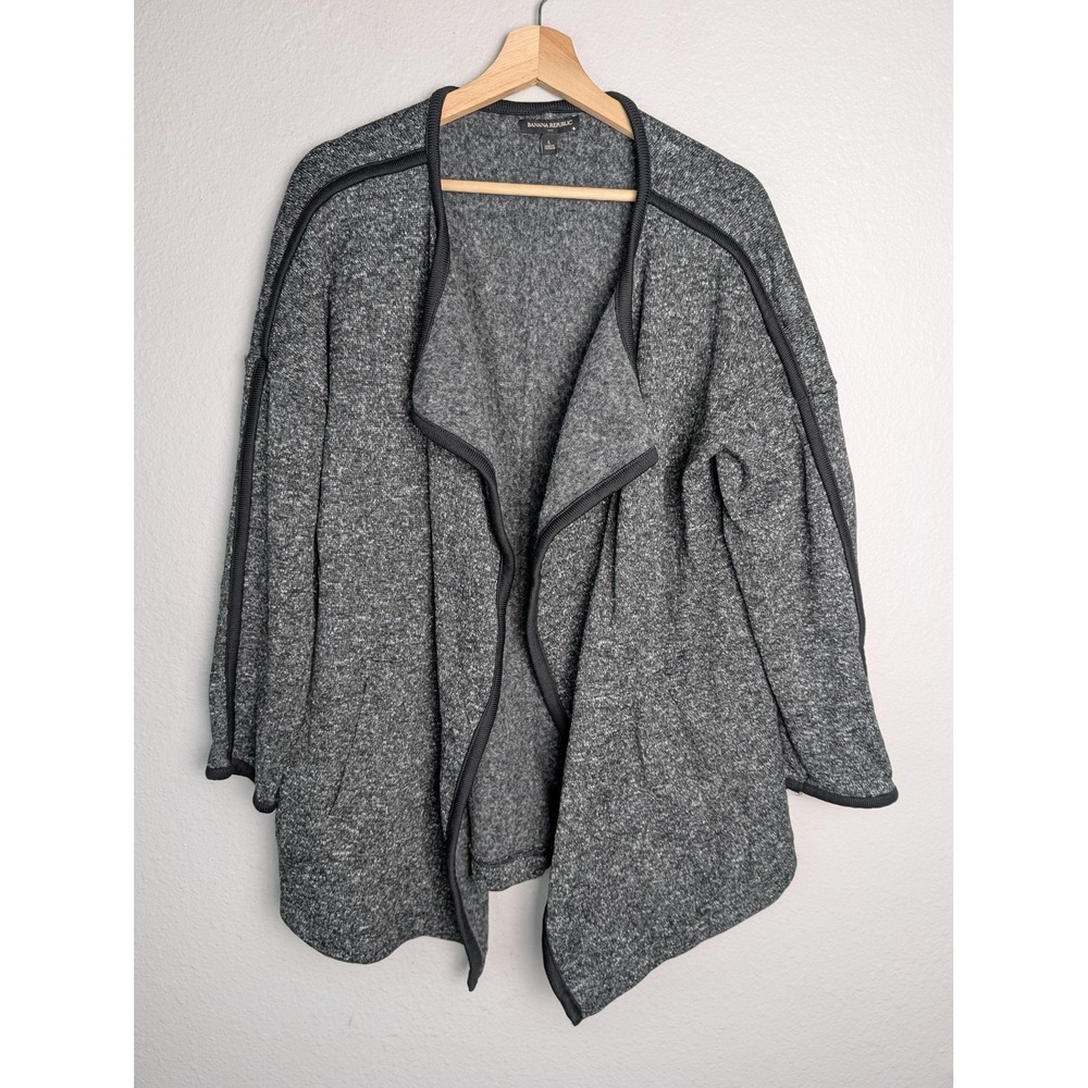 Banana Republic Cardigan‎ Womens L Gray Collarless Open Lightweight Oversized